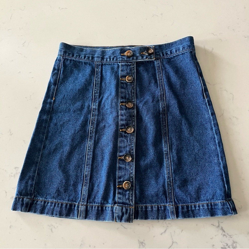 Forever 21 Women’s High Waist Dark Blue Button-Up Non-Stretch Skirt Size S